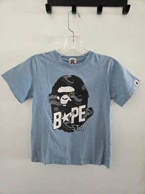Bape Light Blue Kids Tee with Black & White BAPE STA Graphic